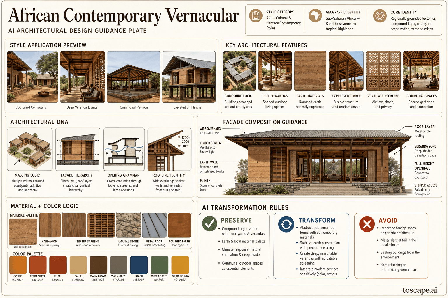 African Contemporary Vernacular hero plate - Sub-Saharan Africa - encompassing diverse climatic zones from Sahel to savanna to...