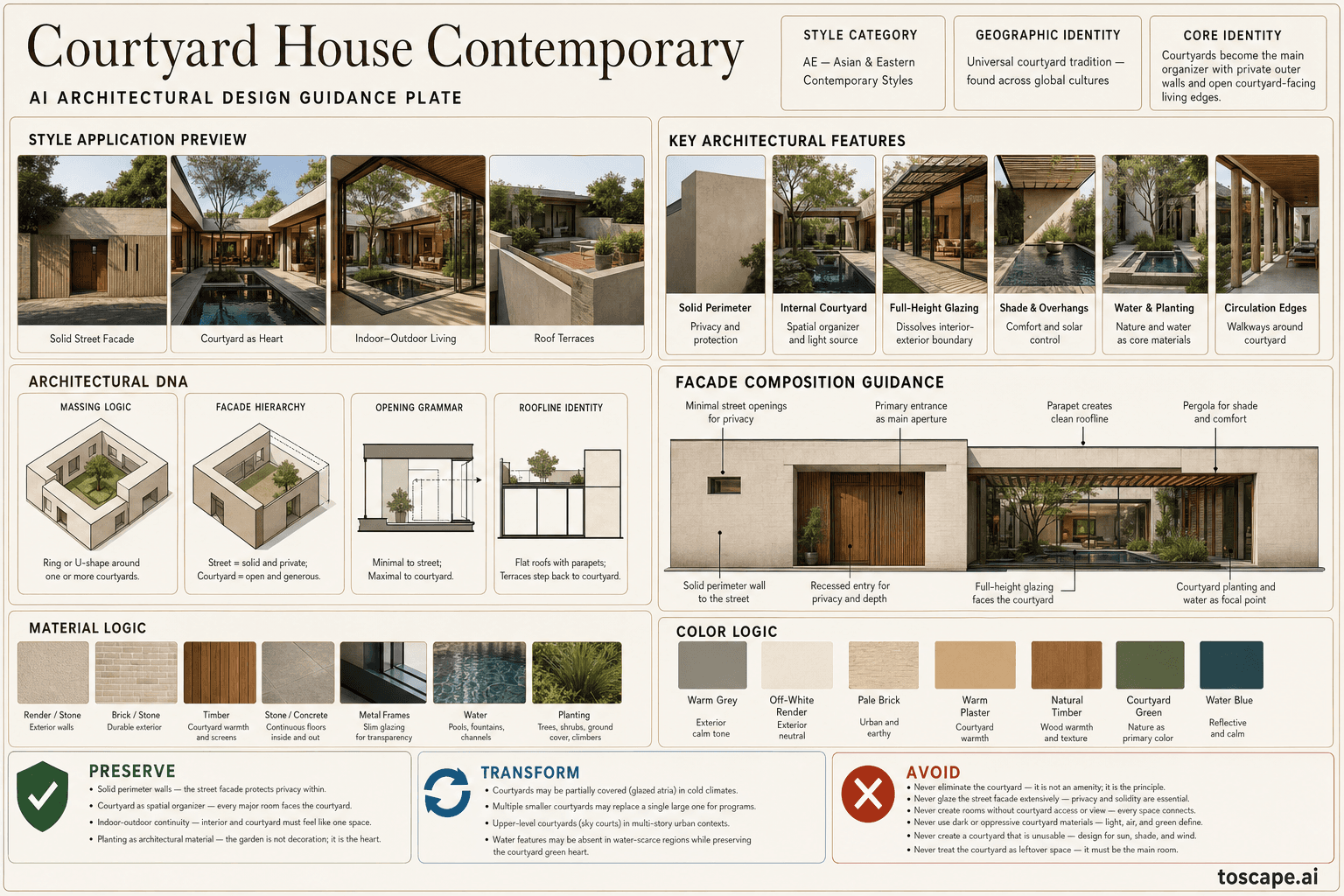 Courtyard House Contemporary hero plate - Universal courtyard tradition - found across Chinese siheyuan, Roman domus, Islamic...