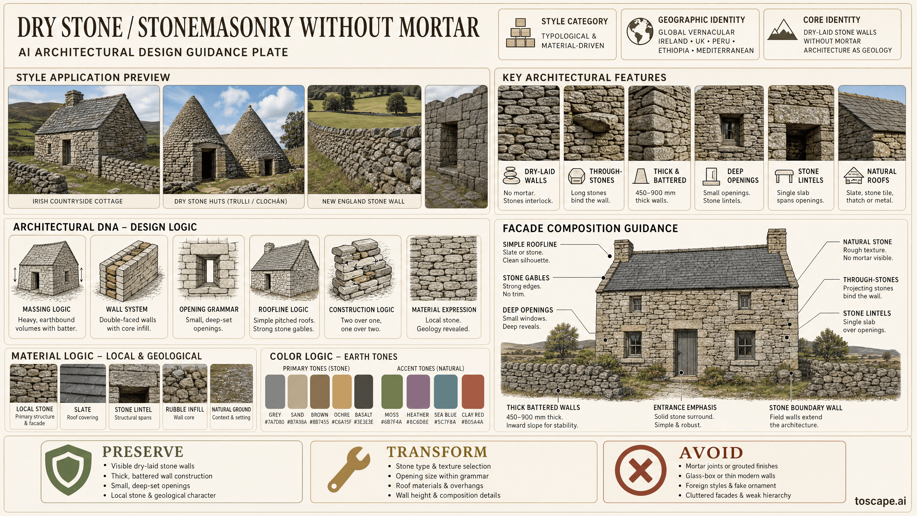 DRY STONE / STONEMASONRY WITHOUT MORTAR hero plate - Global (vernacular: Ireland, UK, Peru, Ethiopia, Mediterranean); Core identity: Stone...