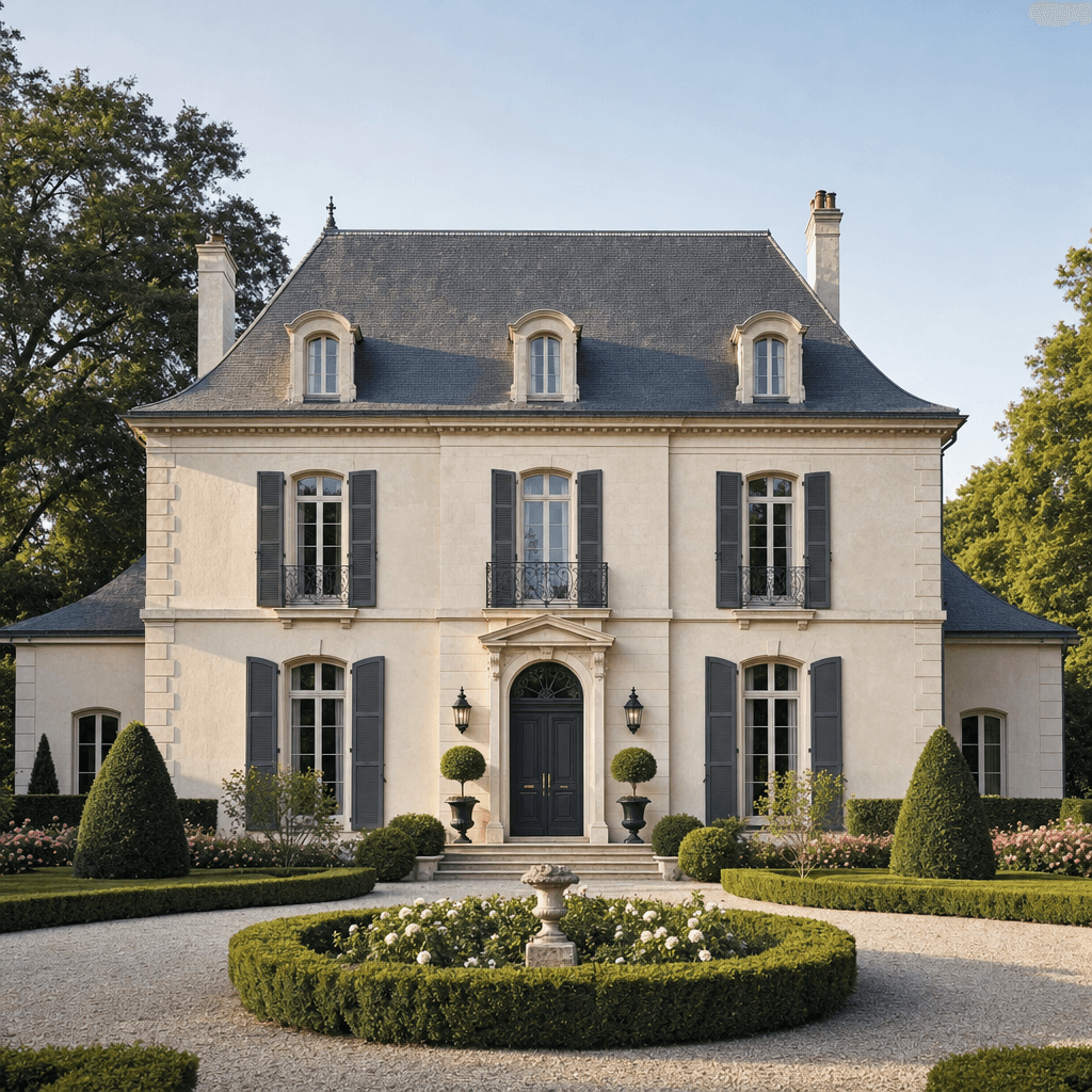 French Provincial Revival architectural style - French countryside tradition - adapted globally in suburban and estate settings where...