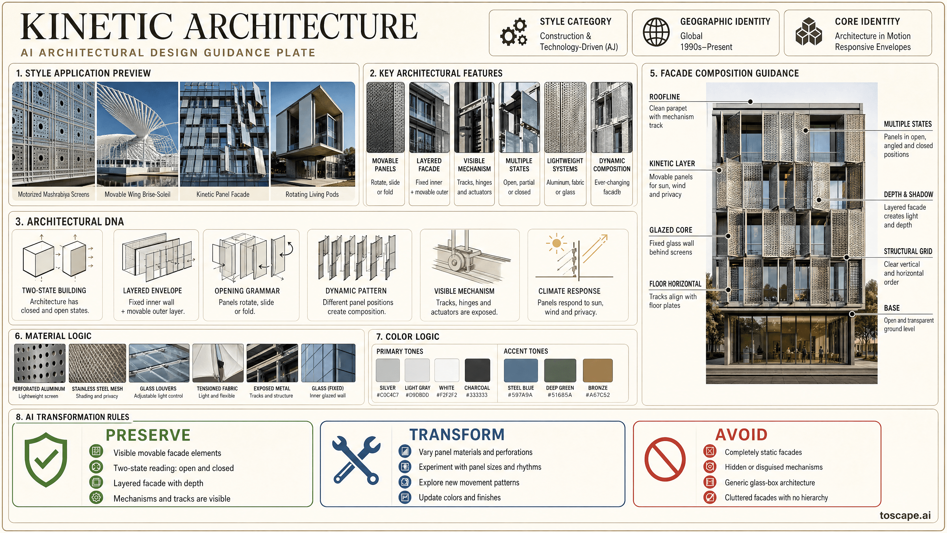KINETIC ARCHITECTURE hero plate - Global (Calatrava, Jean Nouvel, Ned Kahn, 1990s-present); Core identity: Building...