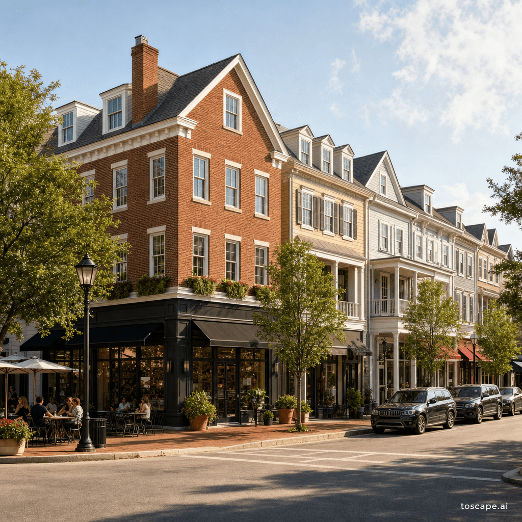 NEW URBANISM architectural style - United States (1980s-present); Core identity: Traditional neighborhood form - walkable...