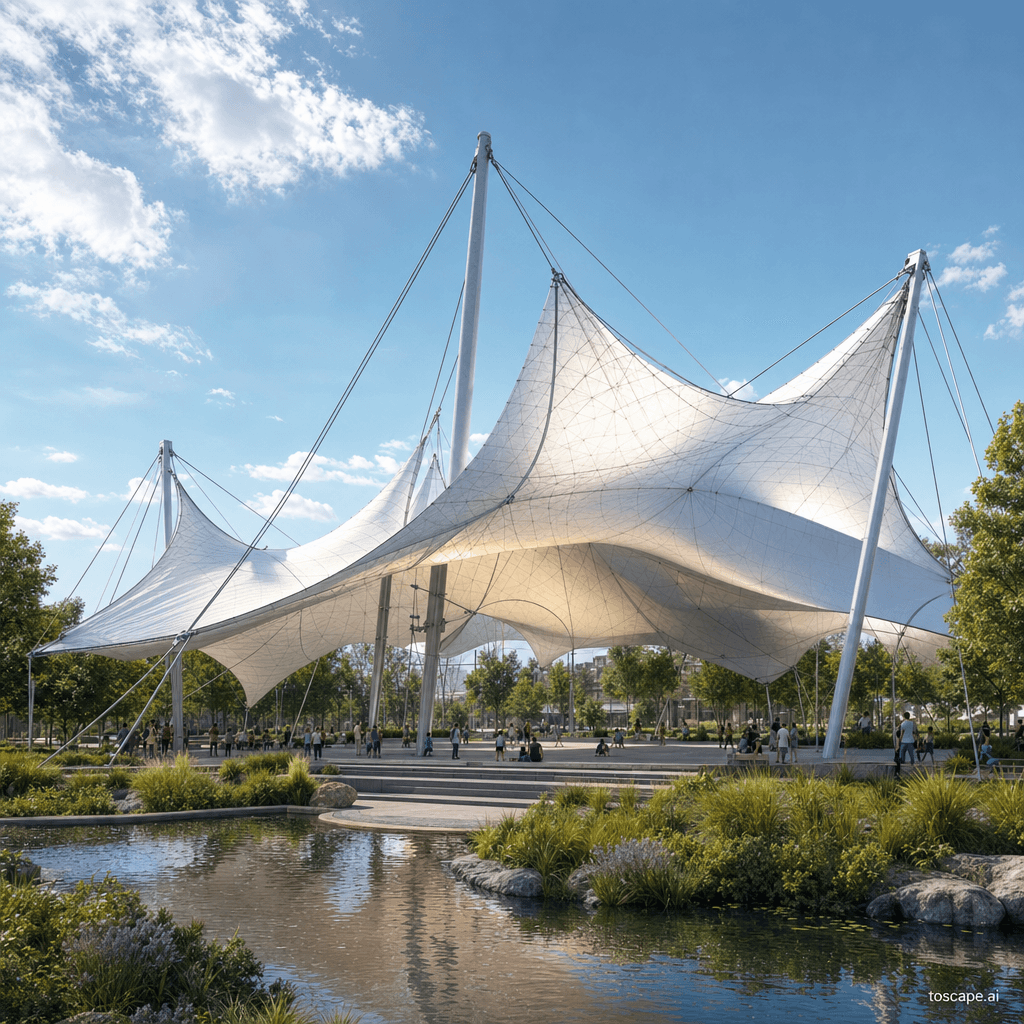 TENSILE / LIGHTWEIGHT MEMBRANE ARCHITECTURE architectural style - Germany (Frei Otto, 1950s-70s), global (Horst Berger, Buro Happold); Core identity: Form...