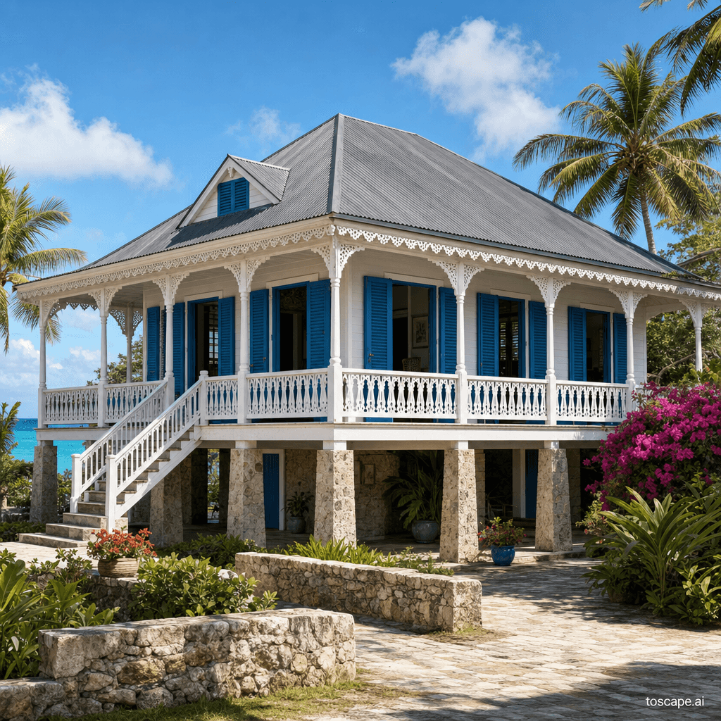 TROPICAL CARIBBEAN ARCHITECTURE architectural style - Caribbean Islands (Jamaica, Barbados, Trinidad, Cuba, Dominican Republic, etc.); Core...