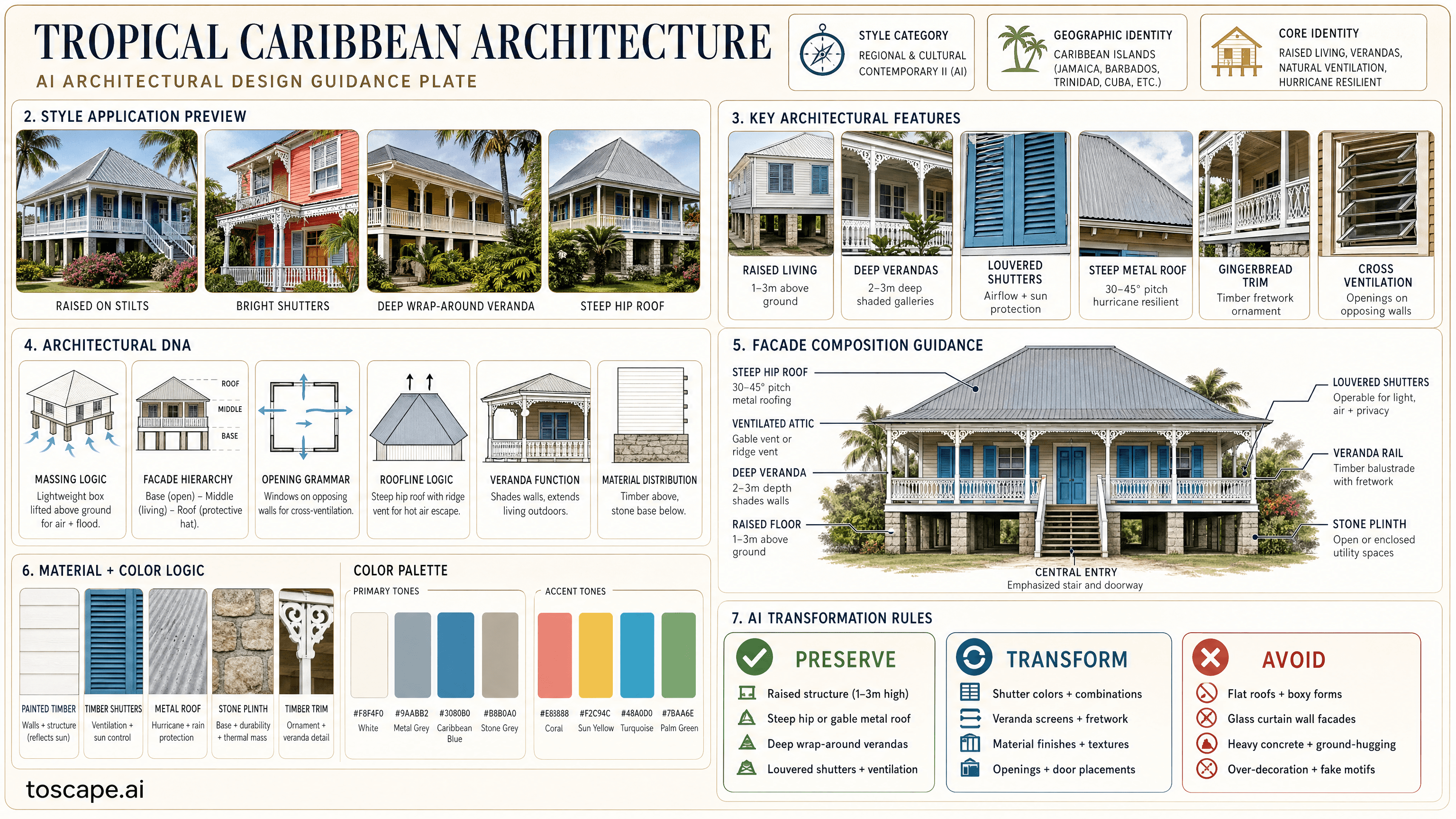 TROPICAL CARIBBEAN ARCHITECTURE hero plate - Caribbean Islands (Jamaica, Barbados, Trinidad, Cuba, Dominican Republic, etc.); Core...