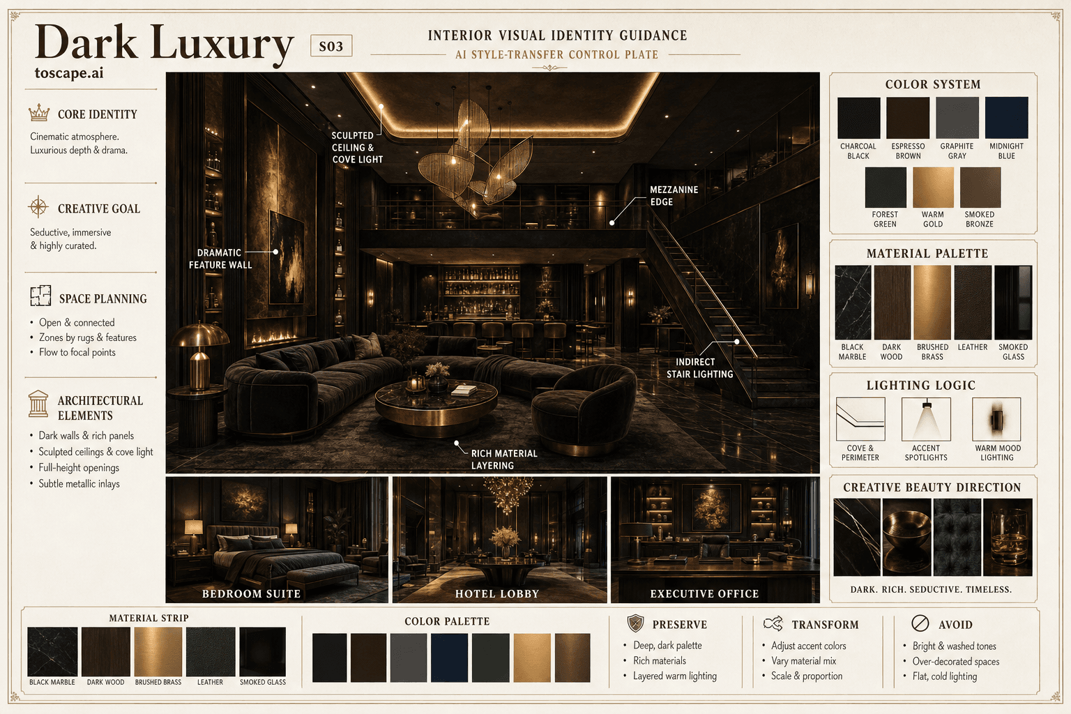 Dark Luxury interior style hero plate