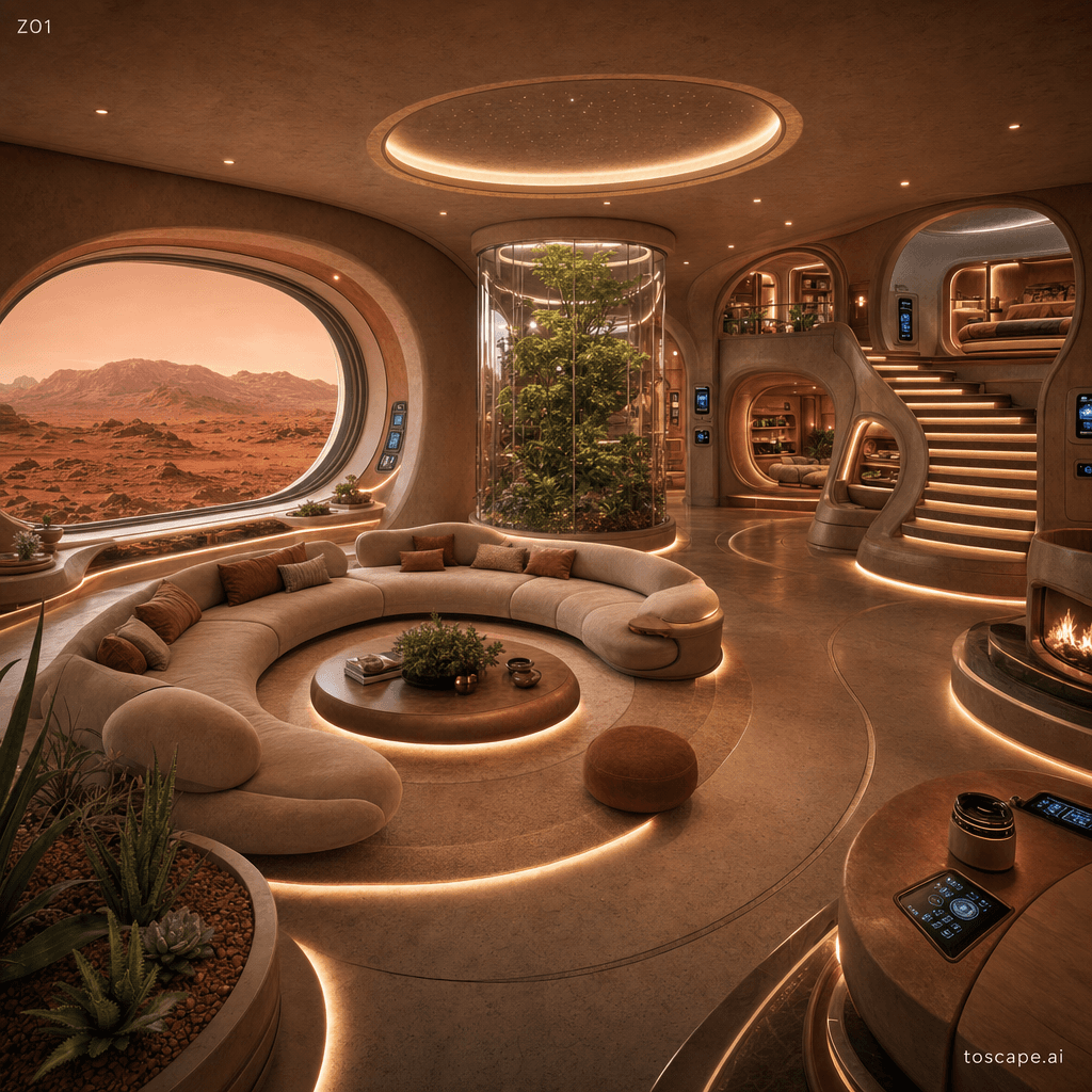 Martian Habitat Luxury interior style reference