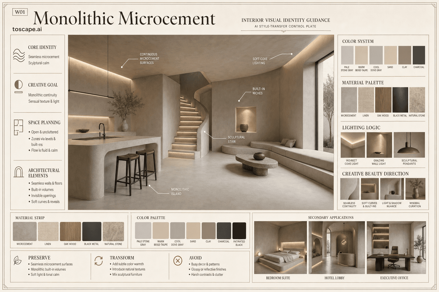Monolithic Microcement interior style hero plate