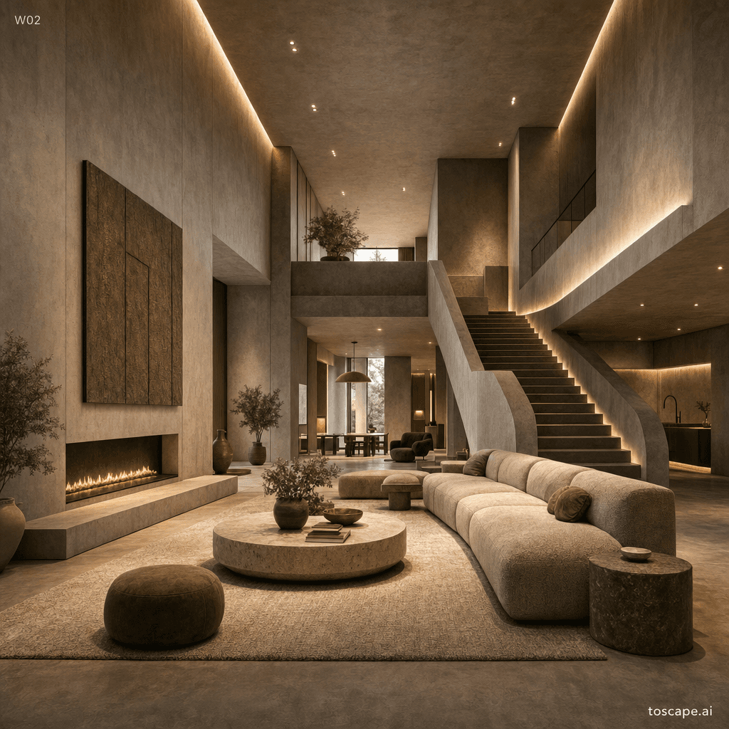 Soft Brutalism interior style reference