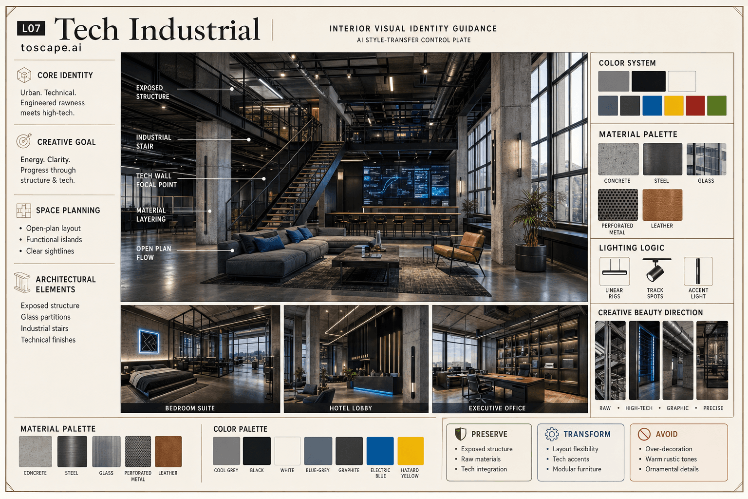 Tech Industrial interior style hero plate