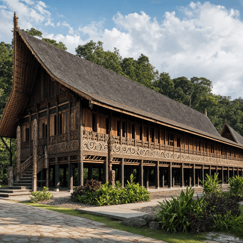 Dayak Longhouse architectural identity — Indonesia