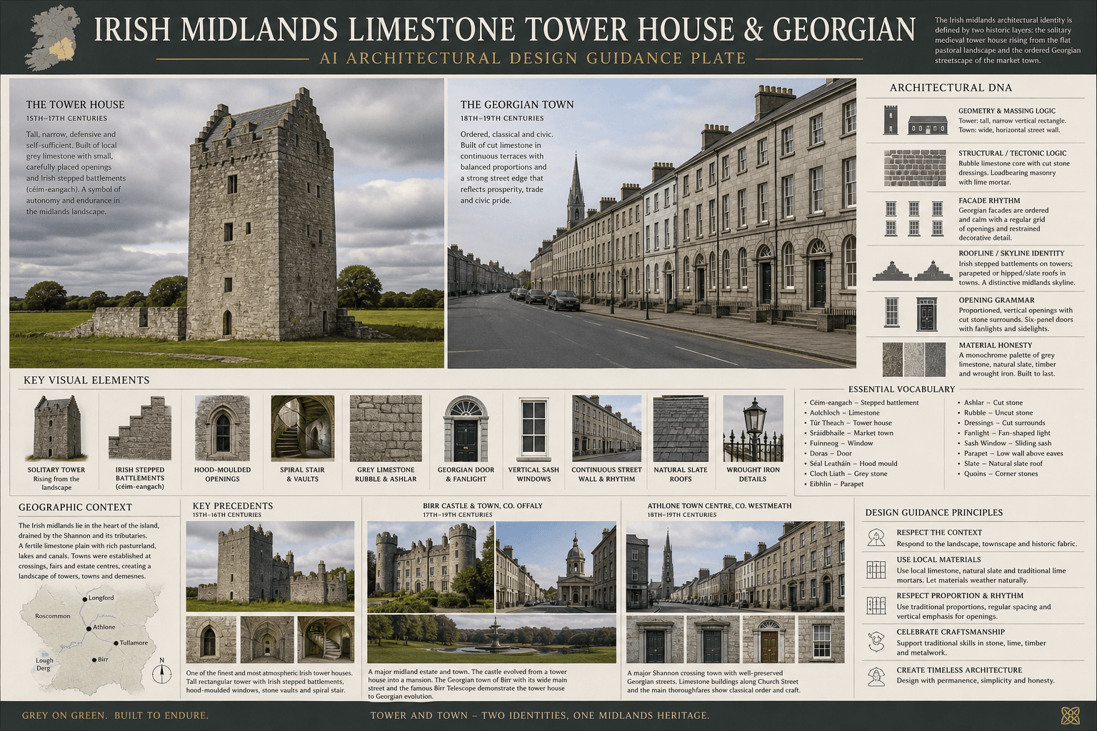 Irish Midlands Limestone Tower House & Georgian hero plate — Ireland