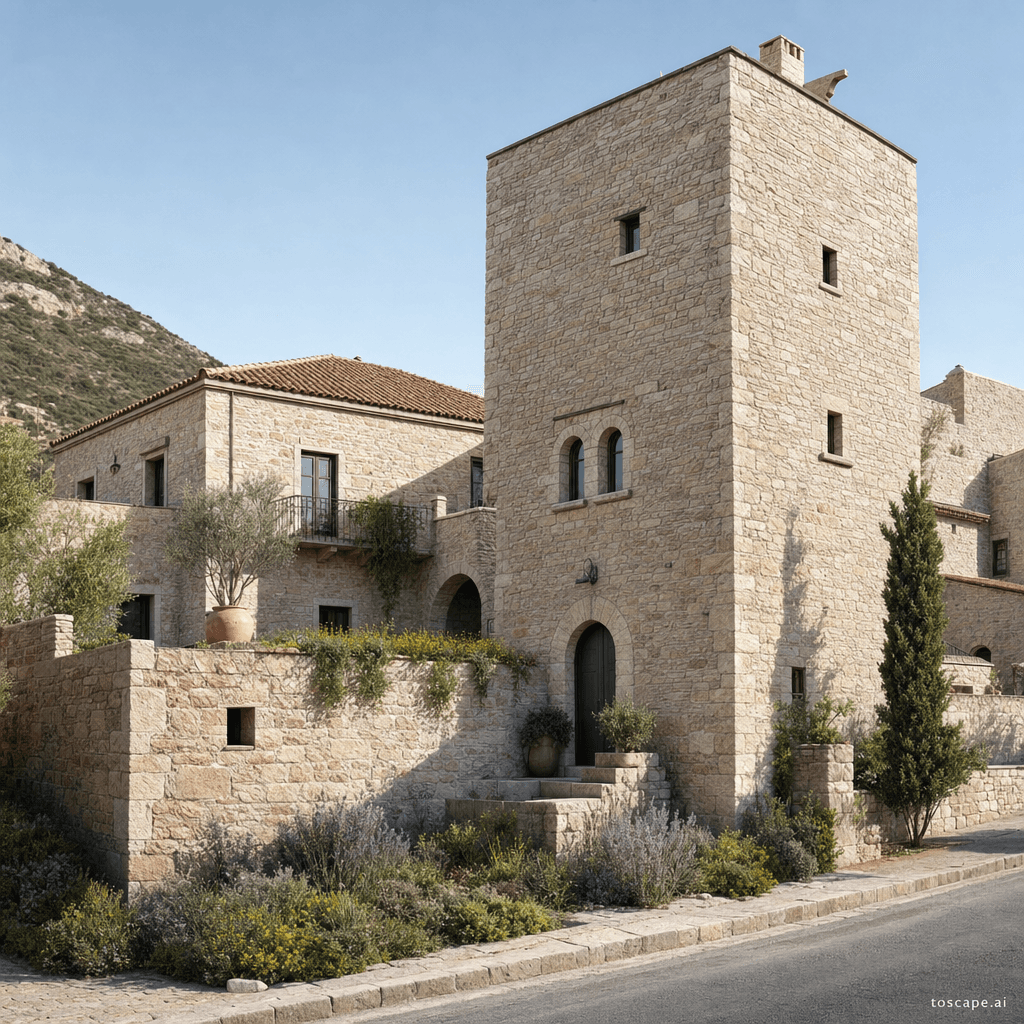 Peloponnese Stone Tower & Village architectural identity — Greece