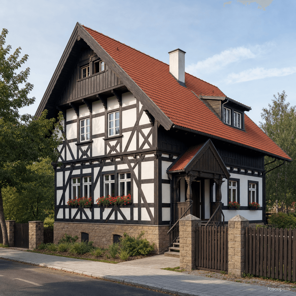 Polish Silesia Half-Timbered Cottage architectural identity — Poland